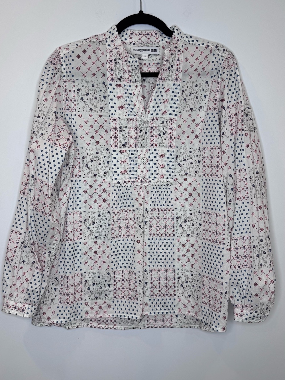 Uniqlo X Ines de la Fressance Patterned Peasant floral Blouse patchwork boho sz